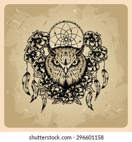 owl in the style of tattoo