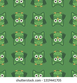 Owl stylized art seemless pattern green colors
