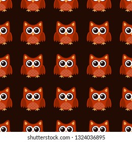 Owl stylized art seemless pattern brown orange colors