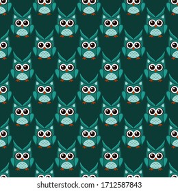 Owl stylized art seemless pattern green colors