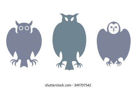 Owl. Stylized logo silhouettes. Vector illustration isolated on white background.