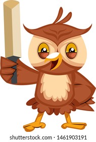 Owl with sword, illustration, vector on white background.