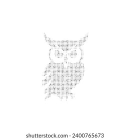 El símbolo de búho está lleno de puntos negros. Estilo de puntillismo. Ilustración del vector sobre fondo blanco