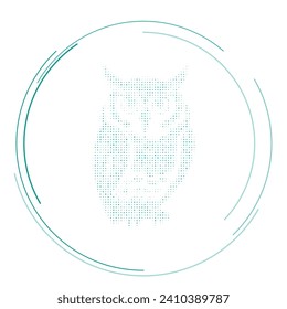 The owl symbol filled with teal dots. Pointillism style. Vector illustration on white background