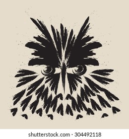 Owl tattoo. Black owl head illustration.