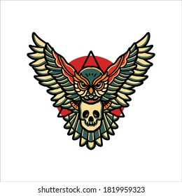 owl tattoo illustration vector design