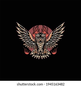 diseño vectorial de ilustración del tatuaje de búho