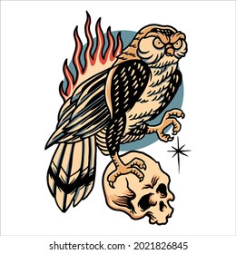 owl tattoo illustration vector design