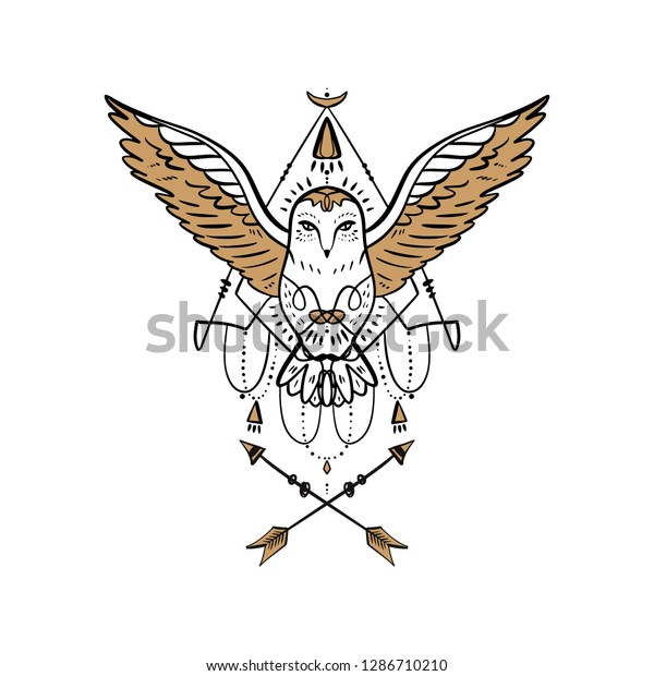 Owl Tattoo Outline Boho Tribal Style Stock Vector Royalty Free