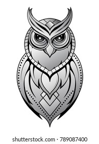 Owl tattoo shape with ethnic elements