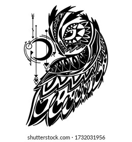 Owl tattoo template. Owl tattoo vector illustration