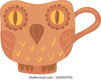 Té de búho. Mugre de cerámica dibujada a mano aislada sobre fondo blanco