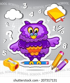 Owl teacher, back to school, vector illustration