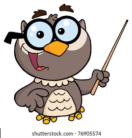 Owl Teacher Cartoon Character With A Pointer