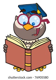 Owl Teacher Cartoon Character Reading A Book