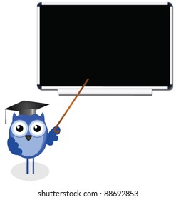 Owl teacher copy space for own text on blackboard