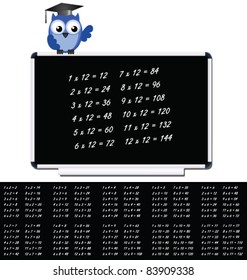 Owl teacher with two to twelve times tables individually layered