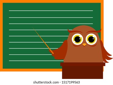 Eule-Unterricht, Illustration, Vektorgrafik auf weißem Hintergrund.