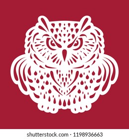 Owl. Templates for laser cutting, plotter cutting, wood carving or printing. Christmas decoration. Cutout openwork toy. Vector monochrome illustration.