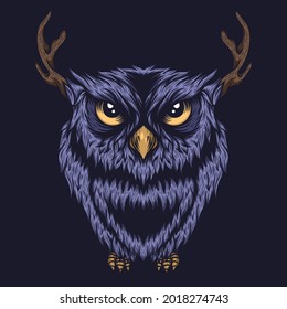 Owl with thorn deer detailed vector illustration design concept