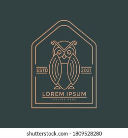 Owl Totem Abstract Vector Sign, Emblem or Logo Template. Golden Line Style Geometry Emblem. Owl logo template line art design.Full editable vector for commercial uses.  