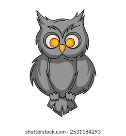 Owl, traditional Halloween mystic symbol, predatory night bird. Vector flat simple element, color illustration. For logo, sticker, print, web design, scrapbooking