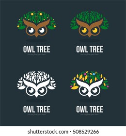 OWL TREE LOGO TEMPLATE SYMBOL EMBLEM SET