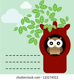 Owl in tree trunk, Vector illustration