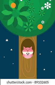 owl in tree trunk vector/illustration