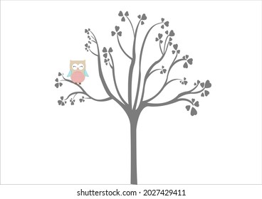 owl and tree vector art design hand drawn