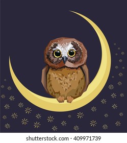 owl trend vector illustration, boho style illustration. bird and moon
