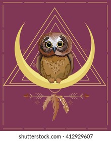 owl trend vector illustration, boho style illustration. bird
