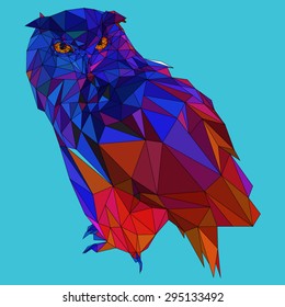 Owl triangle low poly style. Good use for sticker design, icon, symbol, avatar. Easy to use. Pop art colors