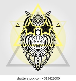 Owl Tribal pattern. Abstract style Vector illustration