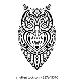 Owl. Tribal pattern. Polynesian tattoo. Vector illustration.