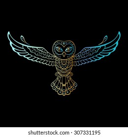Owl. Tribal pattern. Polynesian tattoo style. Vector illustration.