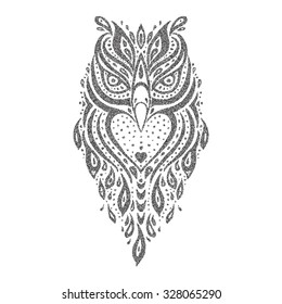 Owl. Tribal pattern. Tattoo style Vector illustration. 