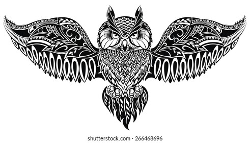 Owl In Tribal Style For Mascot Or Tattoo 