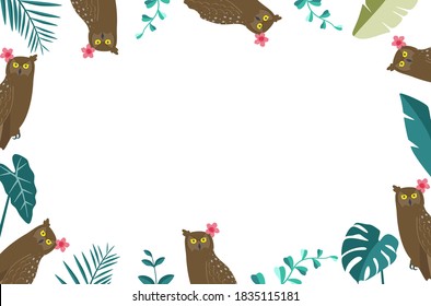 Owl and tropical leaves background