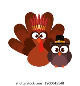 owl and turkey with thanksgiving hats