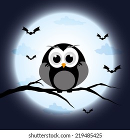 Owl and twig Halloween vector background