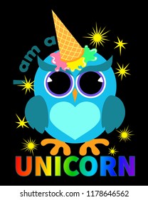 Owl unicorn with ice cream on forehead