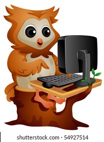 Owl using Computer - Vector