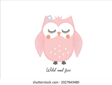 owl vector art design hand drawn vector art Cute Cartoon Owl with a floral wreath