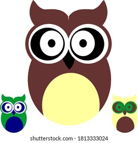 
color vectorial de búho, combinación de verde negro y marrón