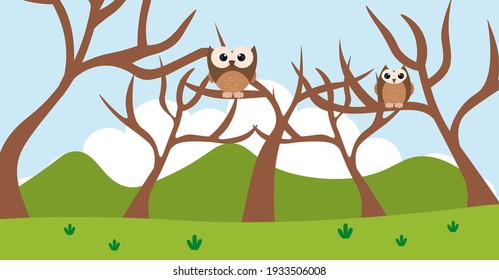 Owl Vector Cute Animals in Cartoon Style, Wild Animal, Designs for Baby clothes. Hand Drawn Characters