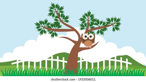 Owl Vector Cute Animals in Cartoon Style, Wild Animal, Designs for Baby clothes. Hand Drawn Characters
