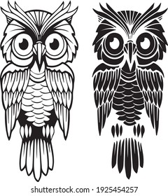 Owl vector design illustration, Owl t-shirt design illustration.Double owl vector illustration