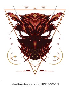 Owl vector design with sacred geometry background. Design template for apparel, clothing.