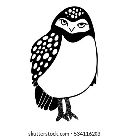 owl vector design with spotted feathers and staring big eyes